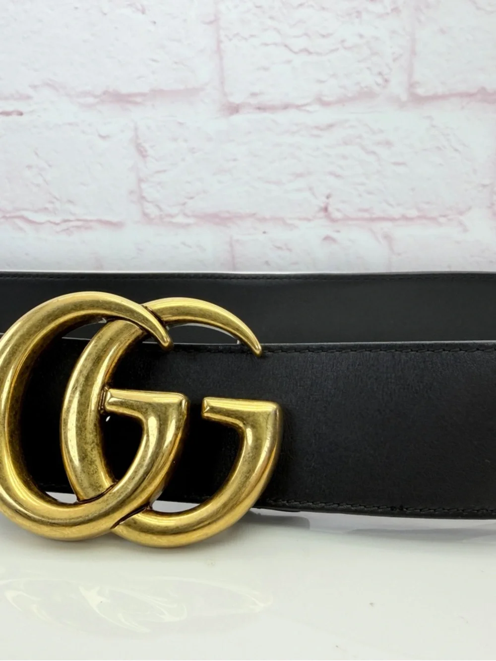 Gucci Black Leather Belt with Gold Double G Buckle